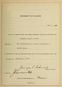 Cover of The Development of Certain Tendencies in Modern Opera Thesis for the degree of Bachelor of Music — Background and Themes
